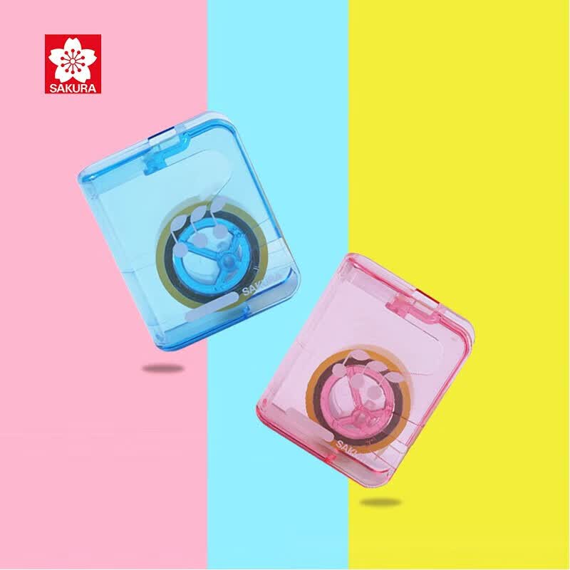 樱花(SAKURA)胶带盒透明胶收纳盒切割器（蓝色） 日本进口收纳式小学生文具系列