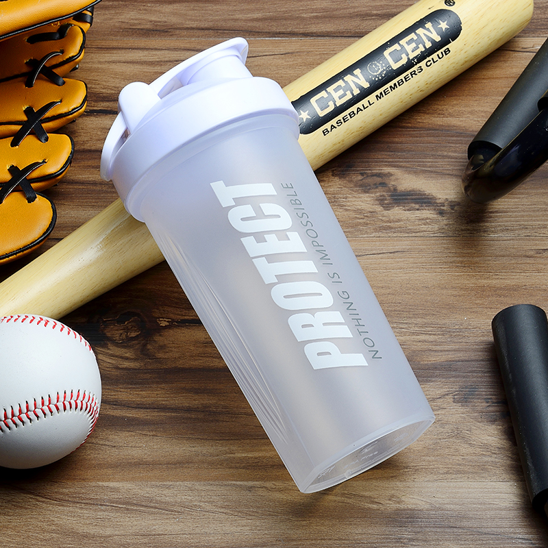 朔泽摇摇杯蛋白粉健身运动水杯塑料杯子大容量凉水杯带刻度搅拌球 单层650mL 白色