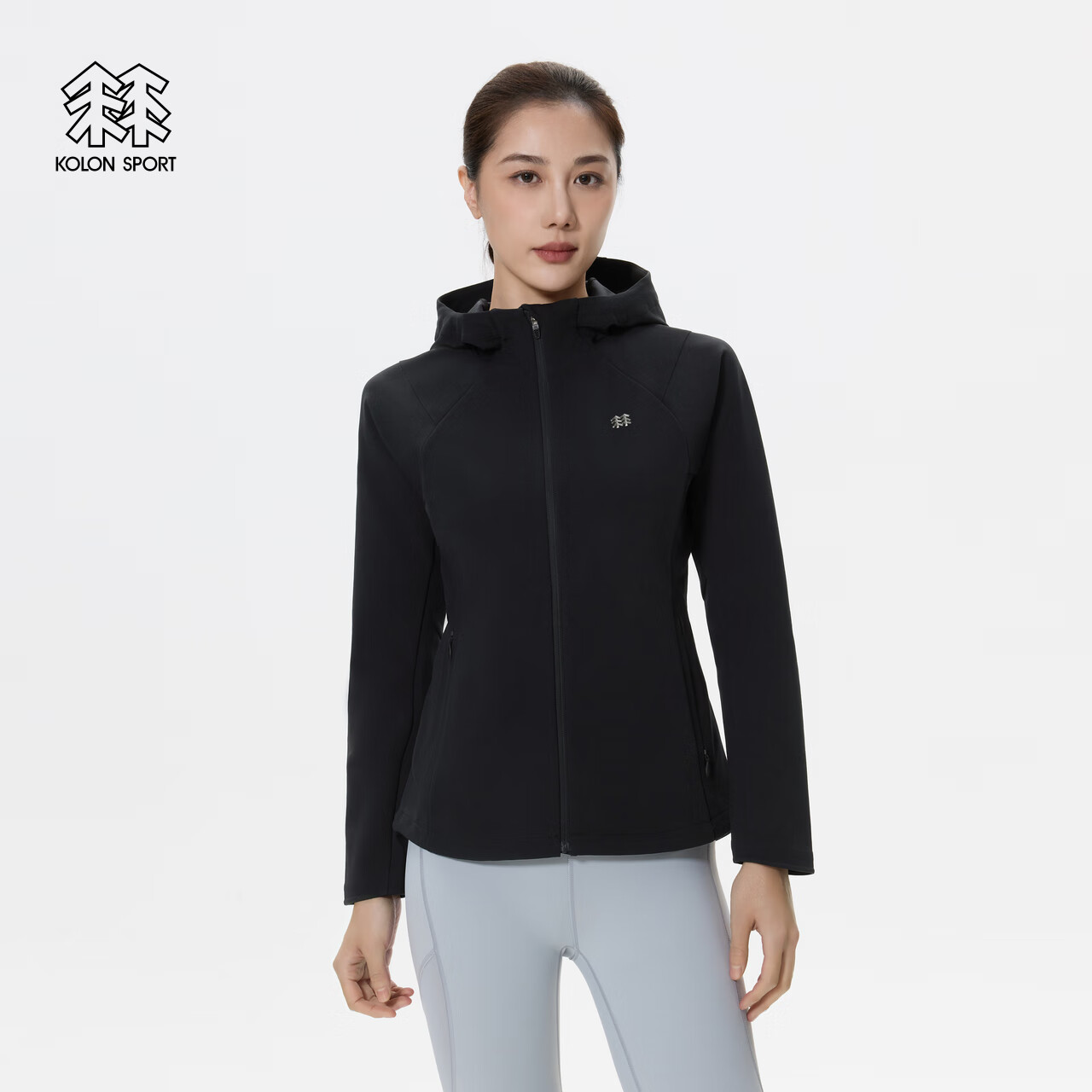 KOLON SPORT/可隆横纹针织夹克 女子徒步登山口袋抗菌户外运动外套 LKJK5SN018-BK 黑色 L 170/92A