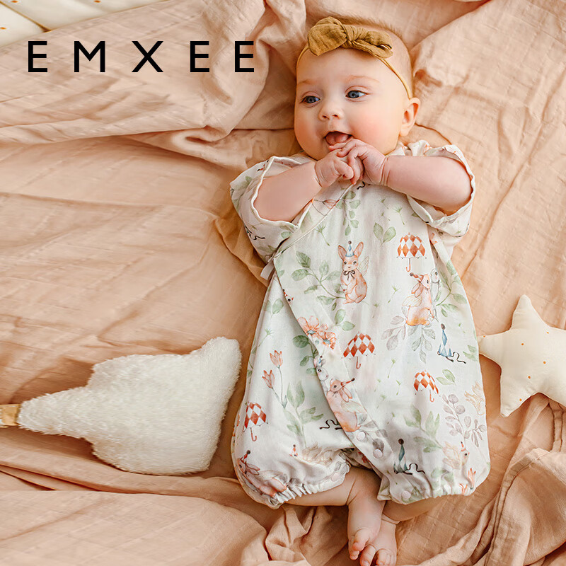 嫚熙（EMXEE）嫚熙婴儿连体衣牛油果纱罗新生儿宝宝衣服夏季薄款连身衣男女