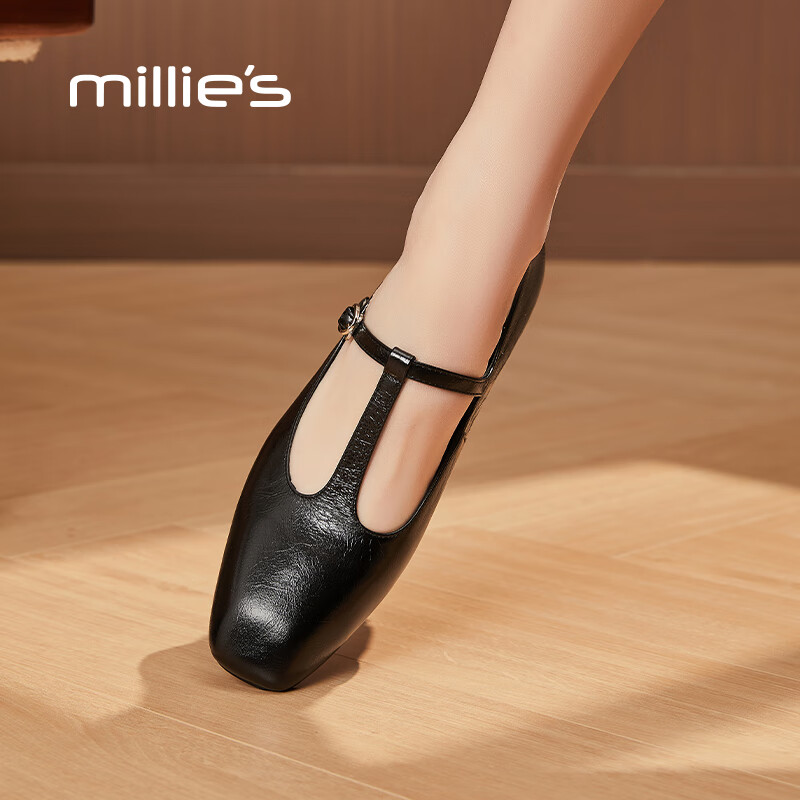 妙丽玛丽珍鞋女低跟内增高浅口2026春季新款百搭时尚气质单鞋 黑色 36 (230mm) 标准码