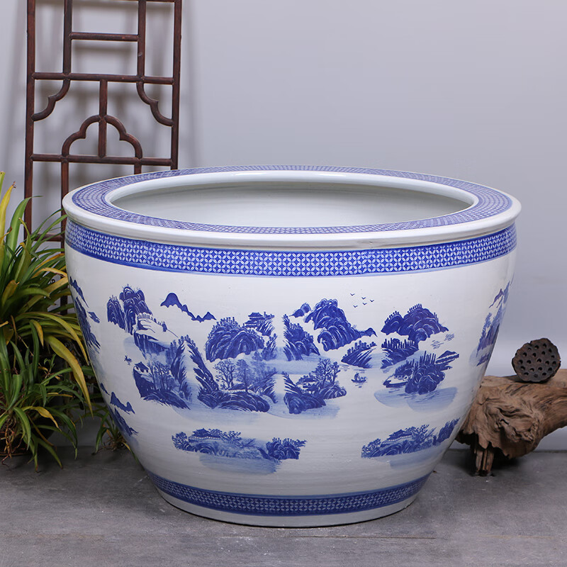泰禧閣庭院大缸景德鎮青花瓷水缸金魚(yú)缸荷花碗蓮睡蓮盆烏龜缸酒店甲魚(yú)缸