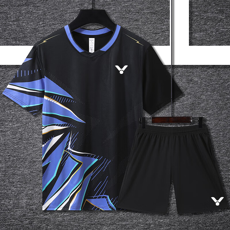 威克多勝利羽毛球服套裝男女兒童速干透氣運(yùn)動(dòng)服短袖乒乓球服定制 黑色/套裝 M