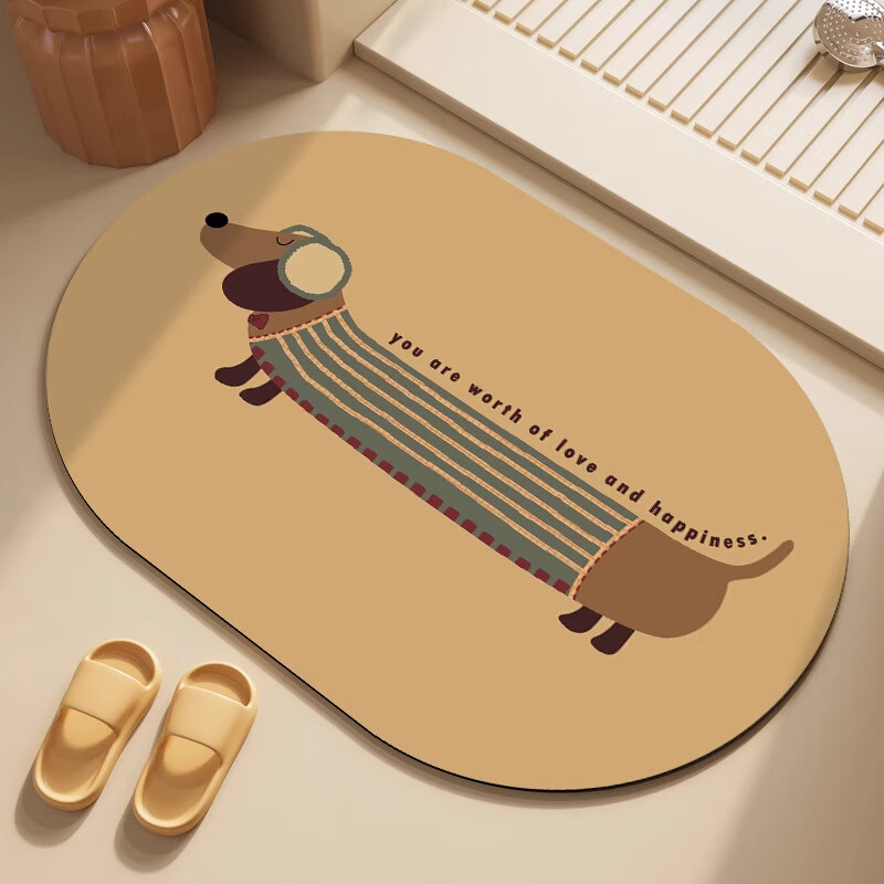 季象浴室脚垫软科技绒速干吸水防滑垫子厕所卫生间门口洗手间卫浴地垫 GZN-腊肠狗狗款式-A 40x60cm