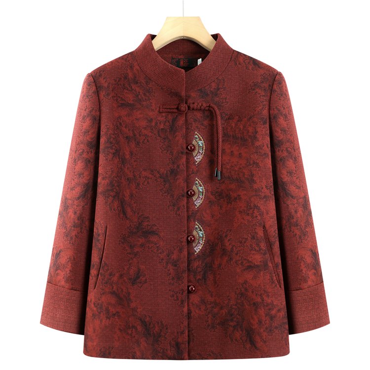 孜颜老人外套70-80岁春秋唐装女款2026年最新款春装2026新款女装衣服 红色 L 【75-90斤】