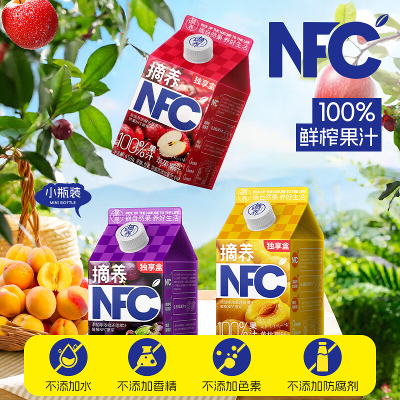 摘养100%NFC纯果汁458ml儿童饮料芒果汁结婚宴饮料送礼鲜榨水果原浆 NFC458g黄桃汁整箱12盒