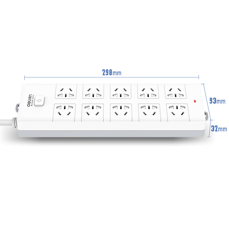 得力（deli）新国标安全插座/插排/插线板/接线板/排插/拖线板 总控开关 儿童保护门 10组合孔5米 18275-05