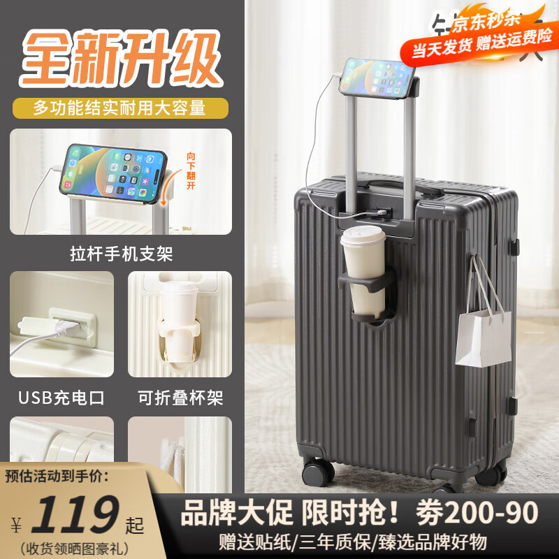 友胜保罗行李箱拉杆箱学生时尚女旅行箱密码箱登机箱子母箱多功能行李箱 钛金灰 20英寸 【小尺寸登机款】