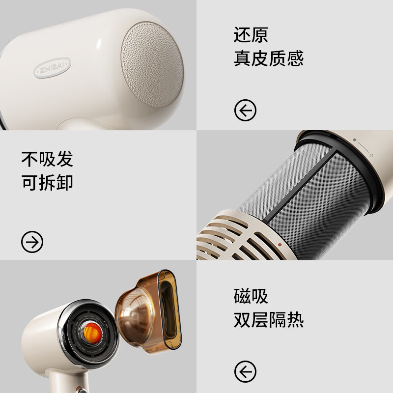 直白【国家补贴】复古高速电吹风机家用负离子护发低噪音速干吹风筒生日七夕情人节礼物女S1白色高配版
