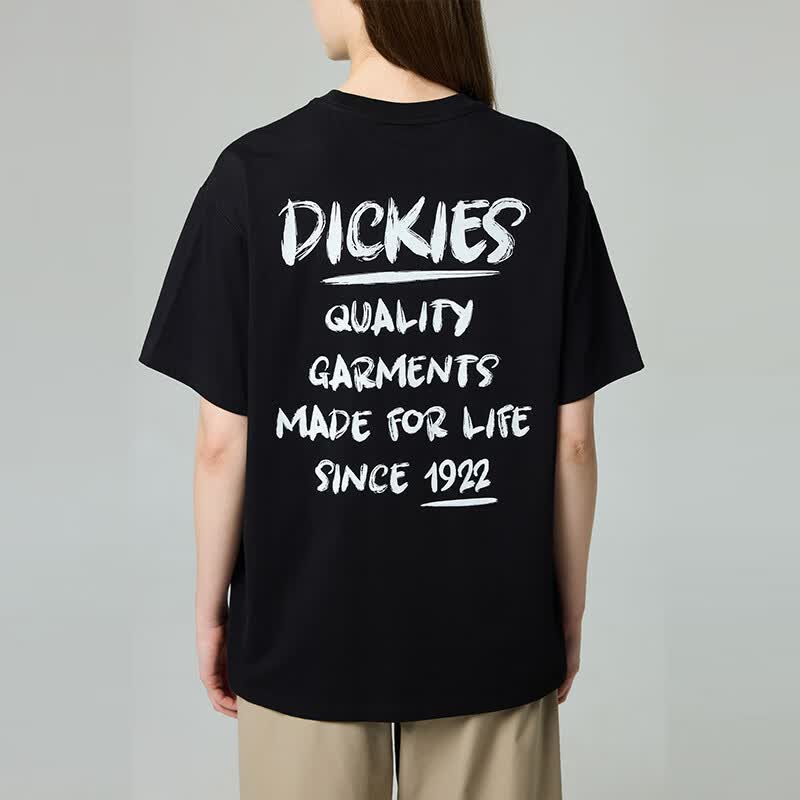 Dickies男女同款短袖t恤夏季休闲运动背后趣味字母印花宽松潮流情侣半袖 黑色 L