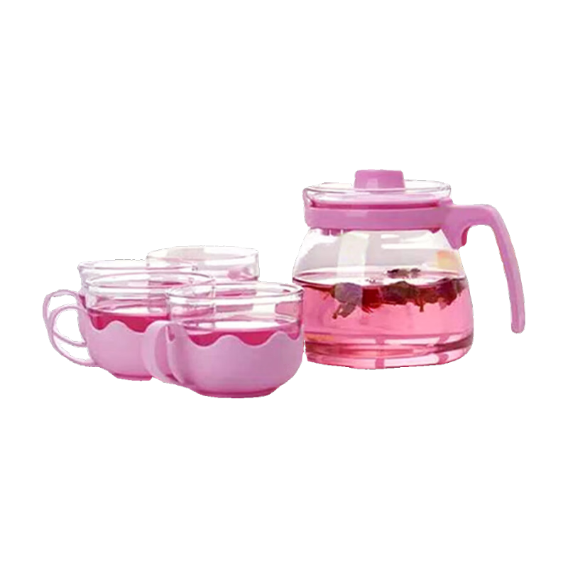 花茶壶套装泡茶壶水壶过滤加厚耐热水杯茶具耐用家用茶具整套 温馨粉一壶四杯