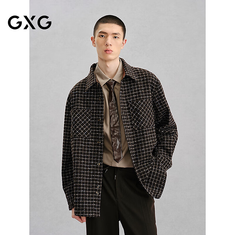 GXG男装 棕色小香风长袖衬衫外套冬季新品G24X034062 棕色 S
