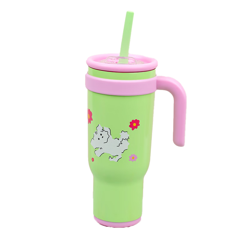 共禾京品保温杯304不锈钢保冷杯1.2L大容量巨无霸吸管杯喝水杯子茶杯 绿色