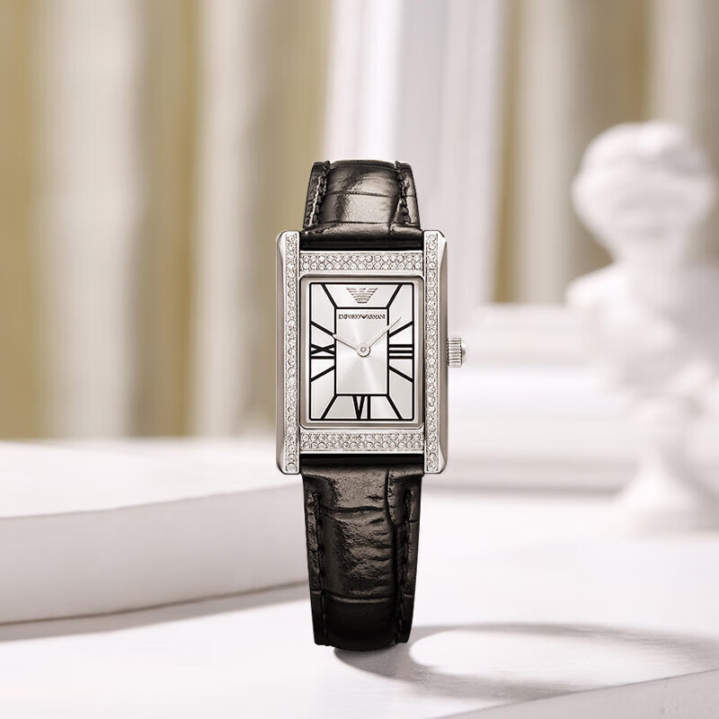 EMPORIO ARMANI 阿玛尼手表女方形小绿表皮带母亲节520情人节礼物送女友石英表 复古方表 AR11623