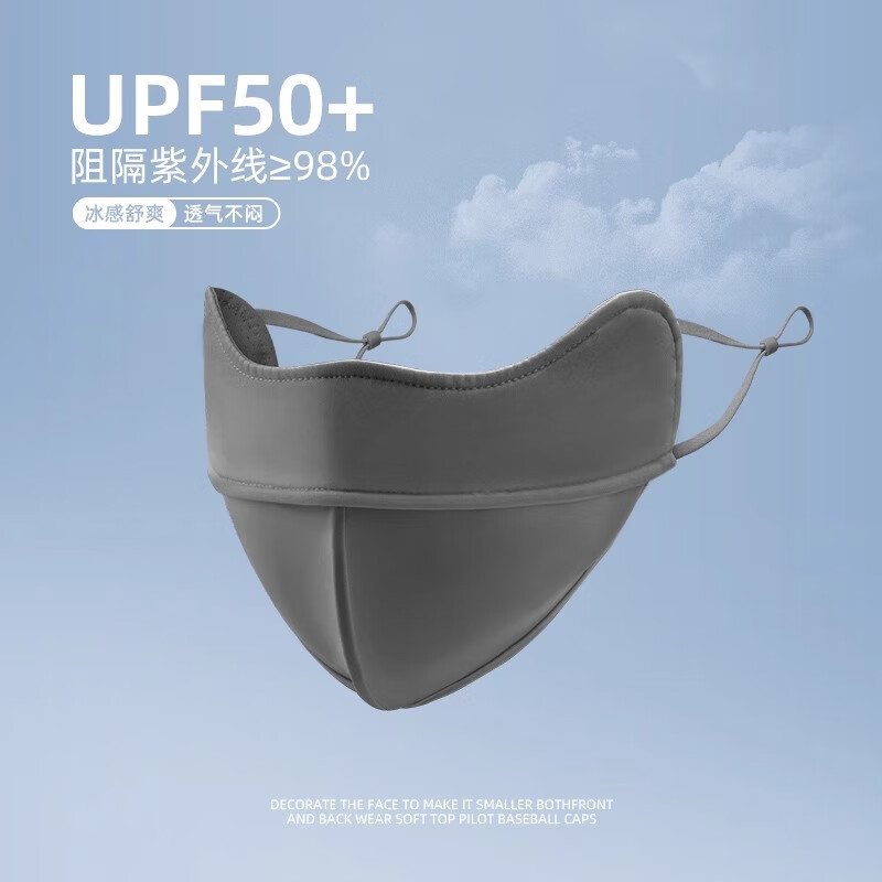 猫人防晒口罩女冰丝面罩夏季3d立体护眼角遮阳防紫外线薄款开车骑行 深灰色 1个