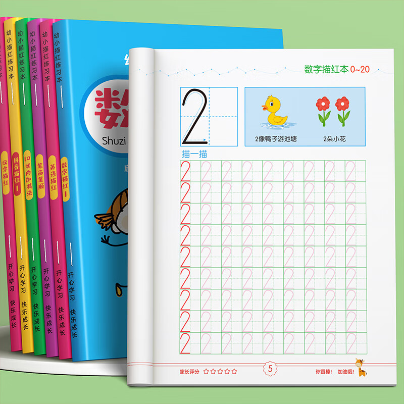 金枝葉兒童數(shù)字描紅本幼兒園練字帖學前班專用初學者幼小銜接練字本臨摹拼音字帖寫字入門中班大班練習冊 全套12本(送8支鉛筆+2個握筆器)