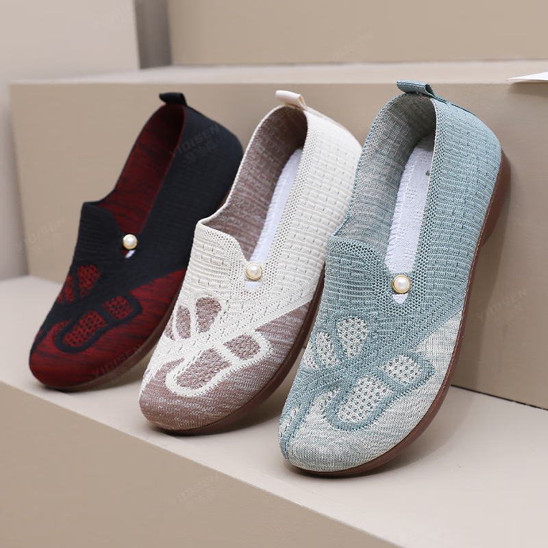 意迪森新款老北京布鞋女洋气时尚一脚蹬飞织鞋面透气不捂脚防滑耐磨鞋底 绿色 35 (225mm)