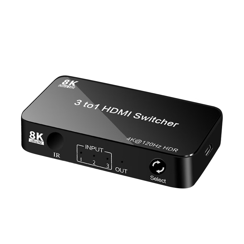 春程三进一出高清HDMI2.1切换器8K 60Hz高清3进1出PS5/4游戏机电脑分配器屏幕投屏器 共享器 三台切换 黑色