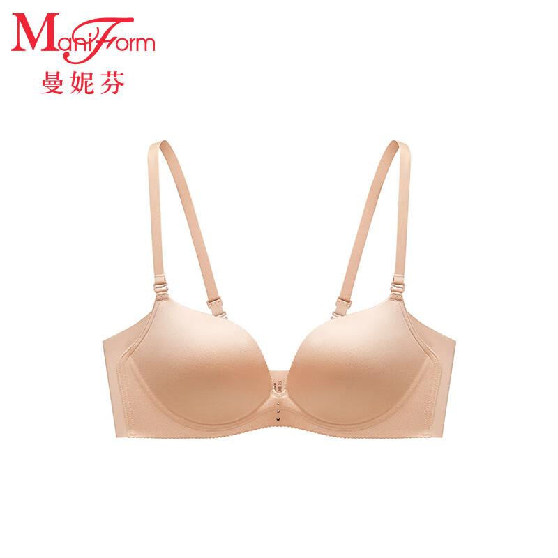 曼妮芬微笑撑光面内衣小胸聚拢无钢圈侧收软支撑文胸上托收副乳无痕文胸 肤色(收副乳款) 75B
