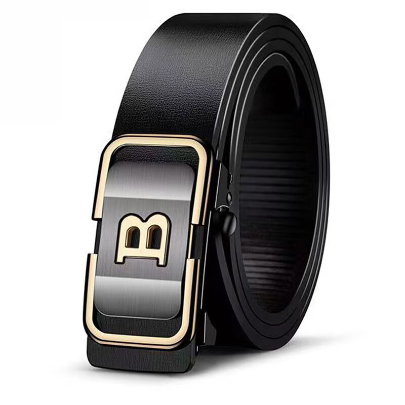 【优选百货】皮带男士腰带中青年无牙自动扣仿PU皮休闲百搭简约批 无牙自动扣-枪色B字 120cm