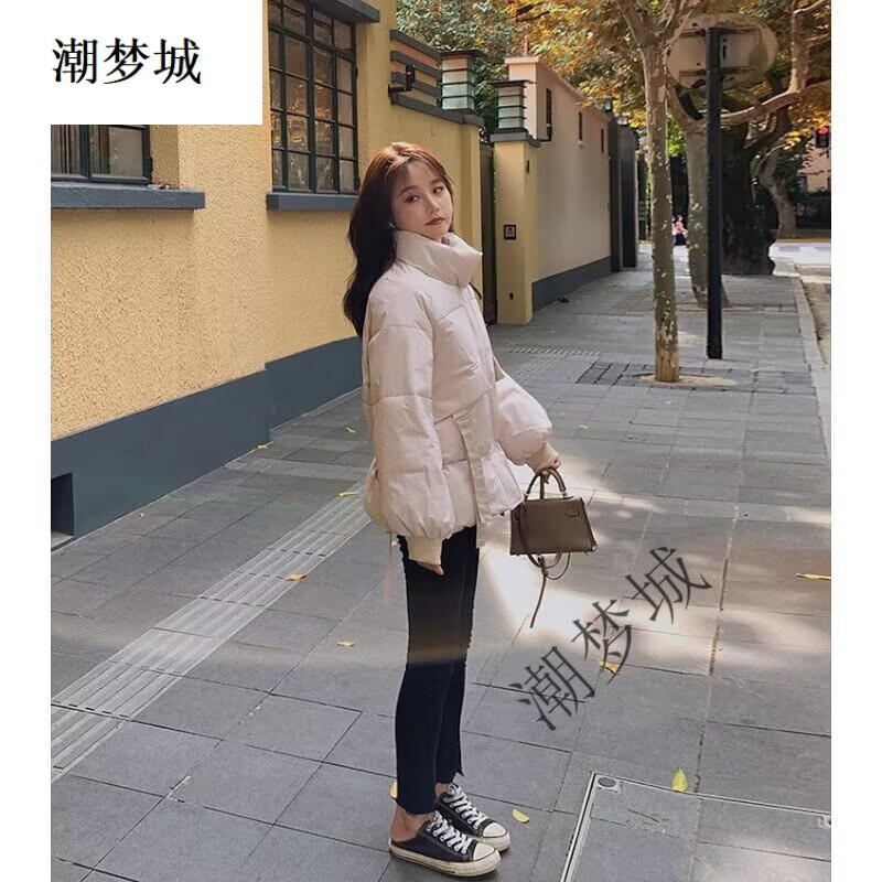 潮梦城棉服女ins港风短棉袄冬装2025新款韩版宽松学生外套冬季保 米白色 S