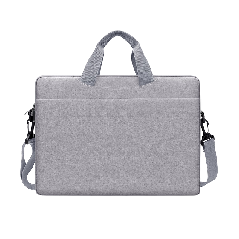 必优美 笔记本电脑包 手提出差旅行收纳包 苹果华为联想小新拯救者 加厚加绒公文包 灰色13-14英寸