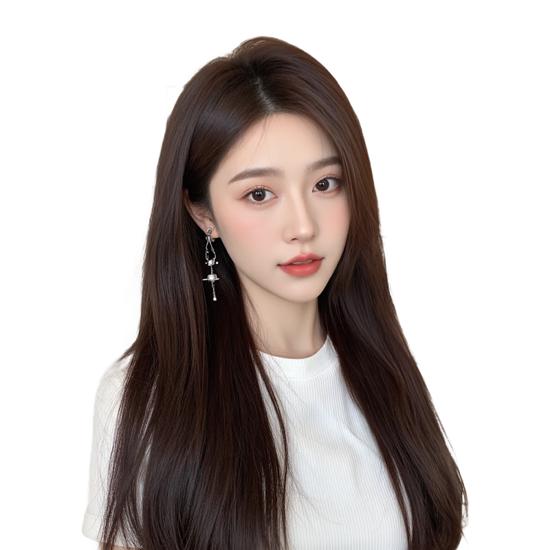 怡冠假發(fā)女長直發(fā)全真發(fā)自然全頭套隱形蕾絲遞針中分劉海辮子發(fā)假發(fā)套 長直發(fā)- 深棕色 長發(fā) 62cm 蕾絲雙遞針