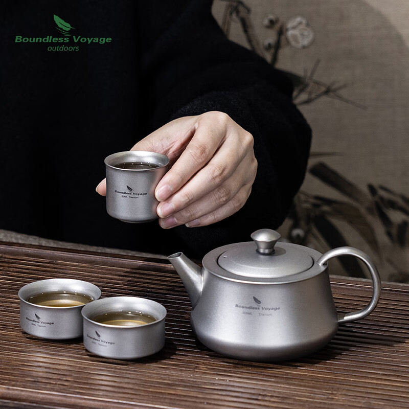 必唯纯钛户外茶壶300ml带滤网旅行茶具套装便携式泡茶专用露营 Ti3119D 300ML茶壶+3茶杯