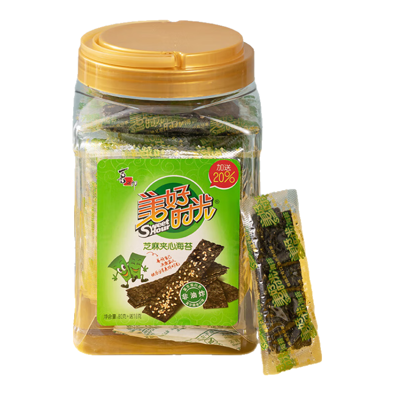 美好時光海苔片 桶裝芝麻夾心海苔碎 壽司海苔拌飯  即食紫菜兒童零食 【芝麻夾心】 72包*2罐