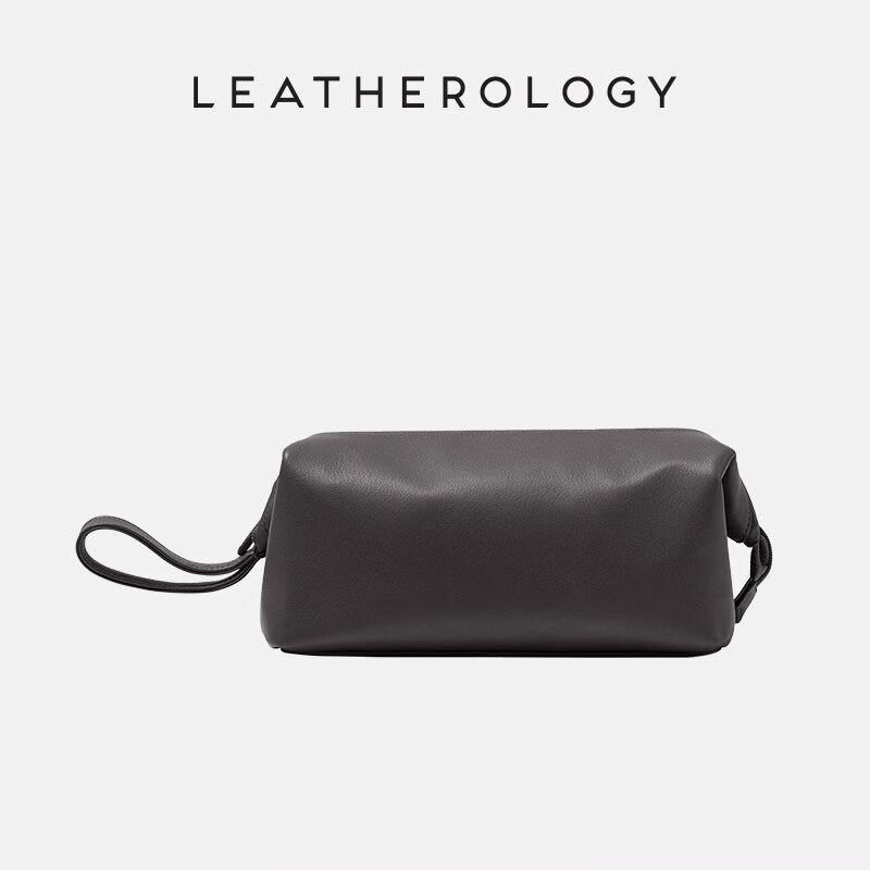 LEATHEROLOGY头层牛皮旅行洗漱包男出差手提化妆包便携U型口增高收纳包老师礼 黑色