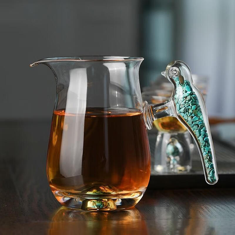 鲸美多自慢堂公道杯水晶玻璃公道杯绿松石分茶器家用耐热公杯大容量