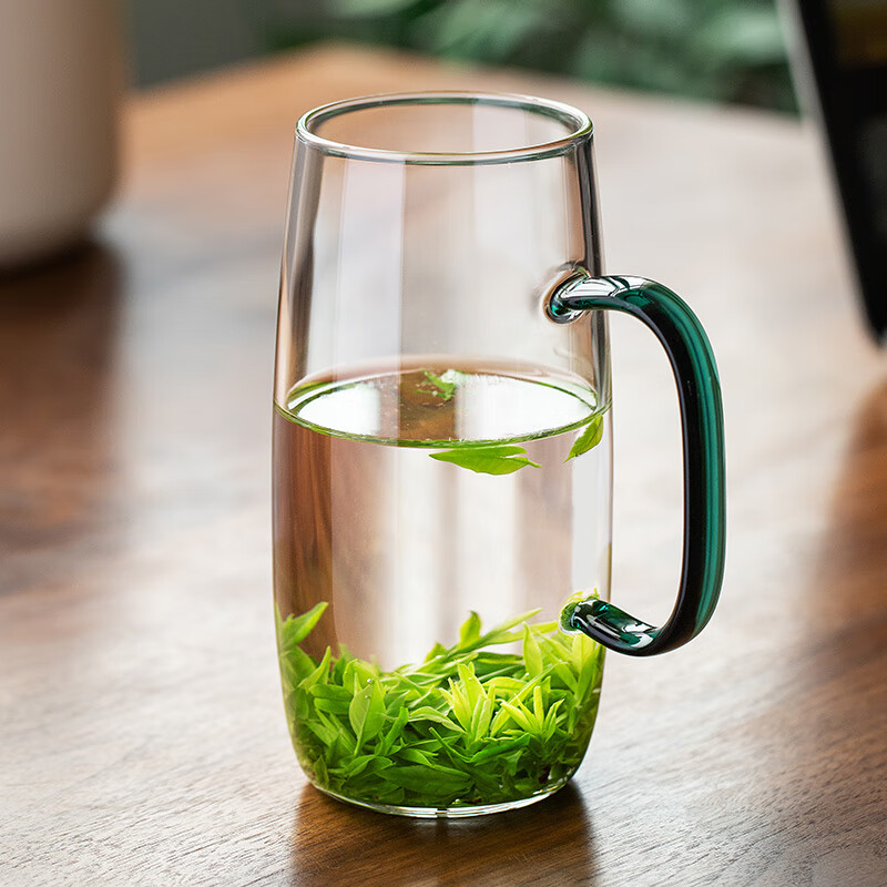 胖東來(lái)品質(zhì)玻璃杯加厚耐高溫綠茶杯男士喝茶專用泡茶杯帶把公室喝 墨綠迎暉綠茶公杯350ml 350ml