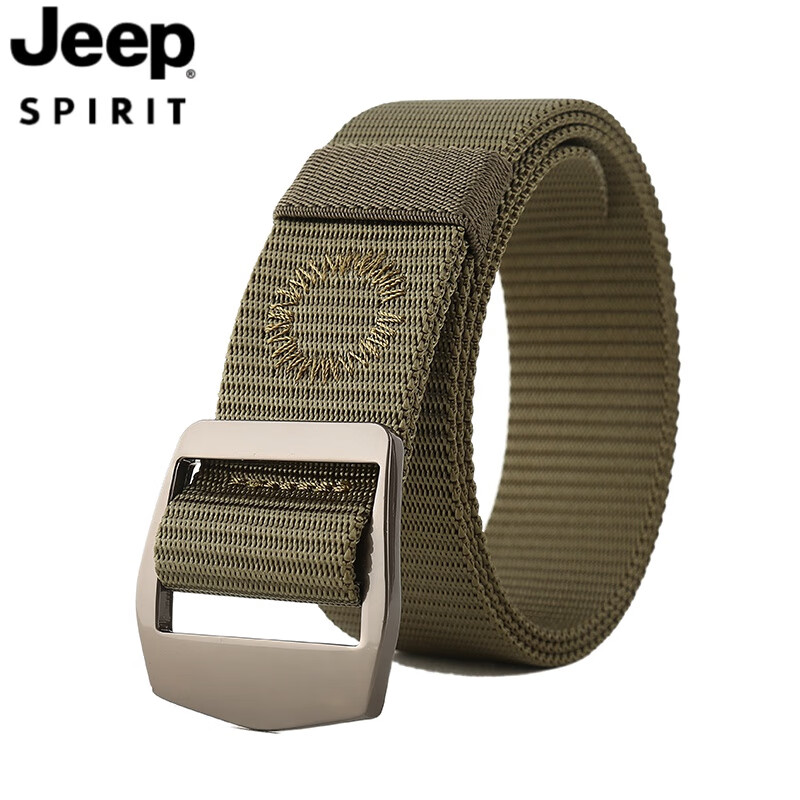 JEEP SPIRIT吉普布皮帶男士2025休閑帆布戰(zhàn)術(shù)工裝牛仔褲腰帶結(jié)實(shí)耐用尼龍褲帶 軍綠色 120cm