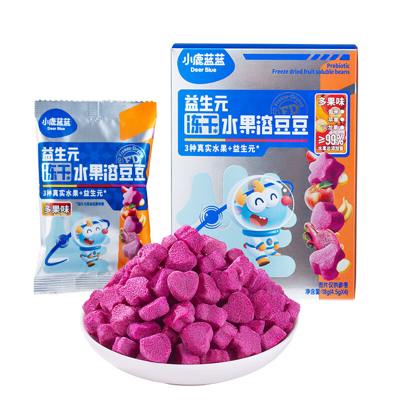 小鹿蓝蓝宝宝零食高钙0蔗糖水果酸奶溶豆无添加蔗糖冻干宝宝溶豆 【多果味】1盒4小袋/18g-任选四件