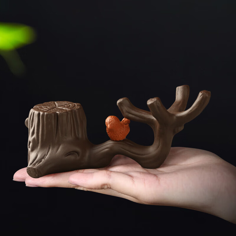 易信紫砂仿木蓋置喜鵲枝頭擺件茶漏托架養(yǎng)壺筆架家用茶寵功夫茶具配件 喜鵲樹(shù)樁蓋置擺件