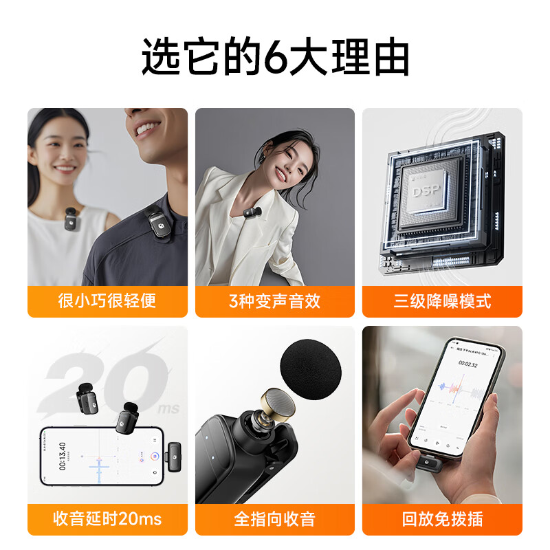 全民K歌 无线麦克风一拖二无线领夹麦克风 手机相机采访vlog直播录音收音麦 MC56一拖二