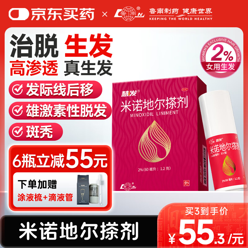 魯南 慧發(fā) 米諾地爾搽劑 2％*60ml脫發(fā)生發(fā)液女士適用防脫生發(fā)育發(fā)發(fā)際線增長液脫發(fā)斑禿產后脫發(fā) 3盒【約3個月用量】