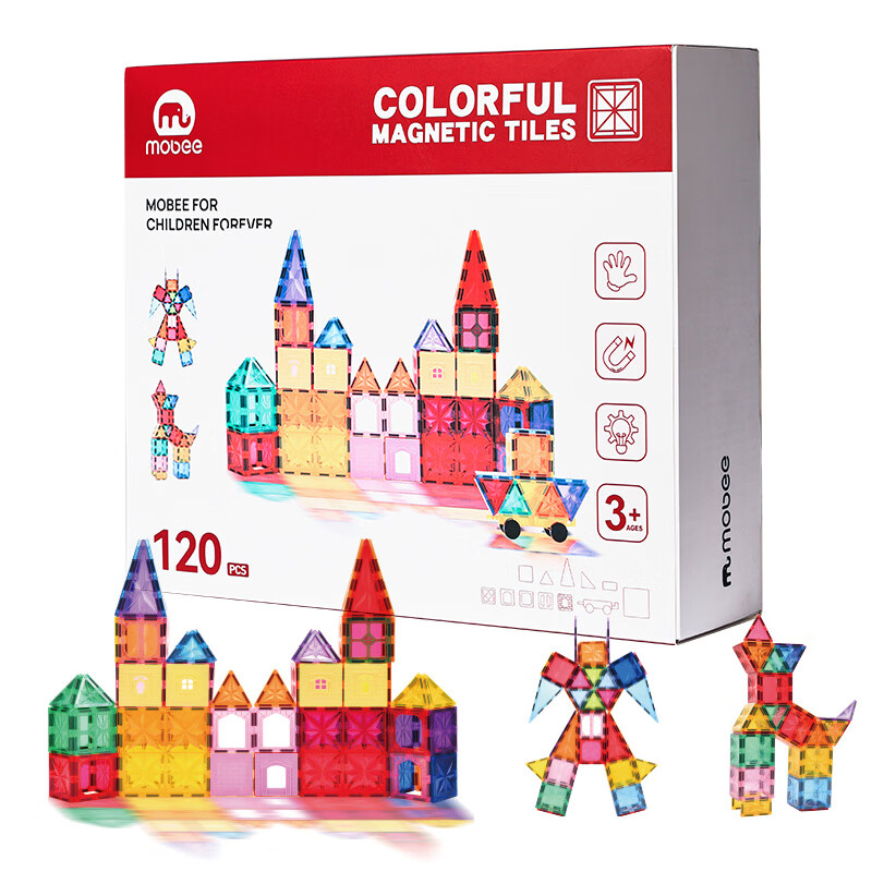 mobee儿童磁力片3-6岁男女孩生日礼物7-14岁磁铁拼装早教益智玩具马年 星光彩窗磁力片-120套装【赠收纳袋】 节日礼物 强劲磁吸 大面积防误吞