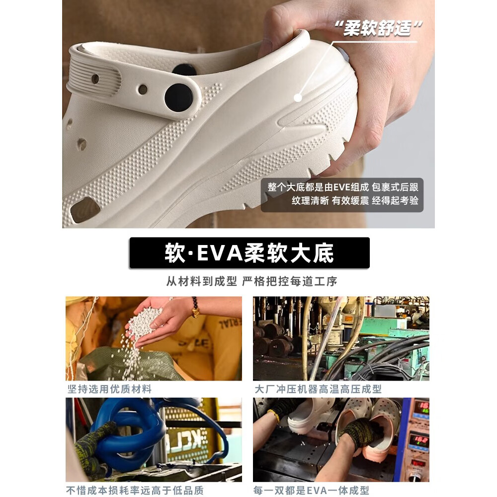 ZLZP洞洞鞋男踩屎感2026夏季新款外穿上班防滑包头拖鞋厚底增高沙滩鞋 光轮-米色 42 /43