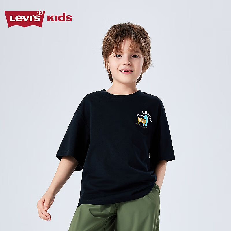 Levi's【凉感透气】李维斯男女童短袖t恤2025夏季新款儿童衣服 黑美人 【凉感面料 轻薄透气】 150 /72 【建议身高140-152cm】