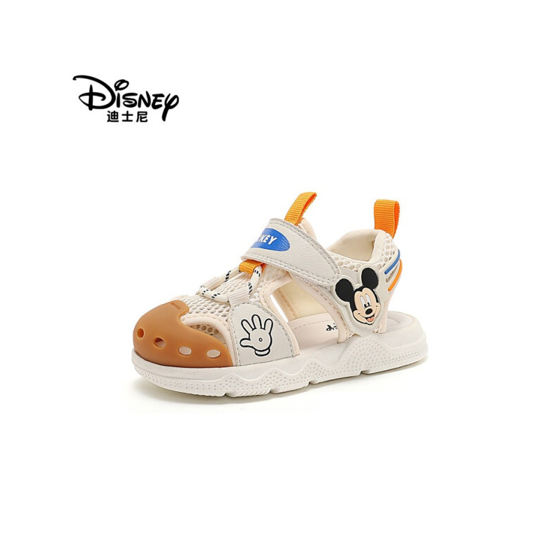 Disney迪士尼童鞋儿童凉鞋夏季新款男童宝宝包头凉鞋透气软底休闲鞋 米色 22码内长约145mm79元（包邮）