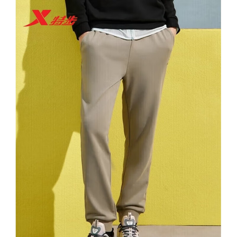 特步（XTEP）运动长裤加绒男子秋冬针织轻弹户外跑步时尚百搭束口 天羽灰 2XL