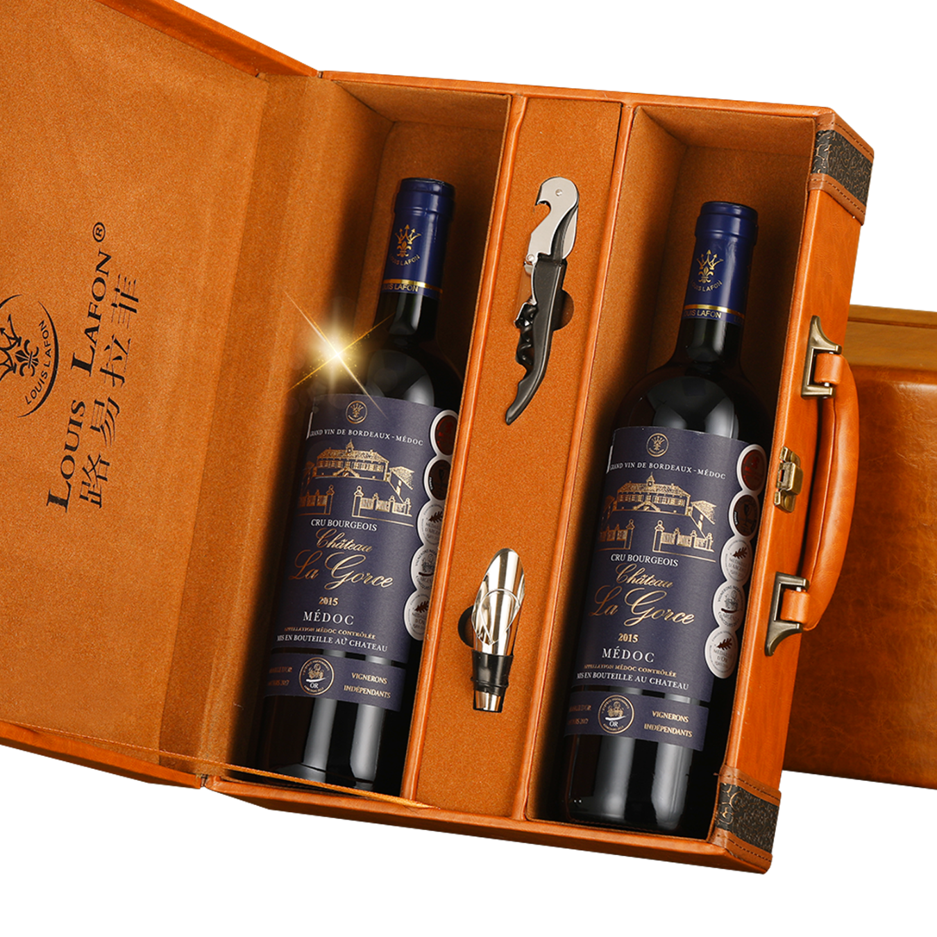 路易拉菲（LOUIS LAFON）法国原瓶进口红酒梅多克中级庄AOC干红葡萄酒750ml*2礼盒年货送礼