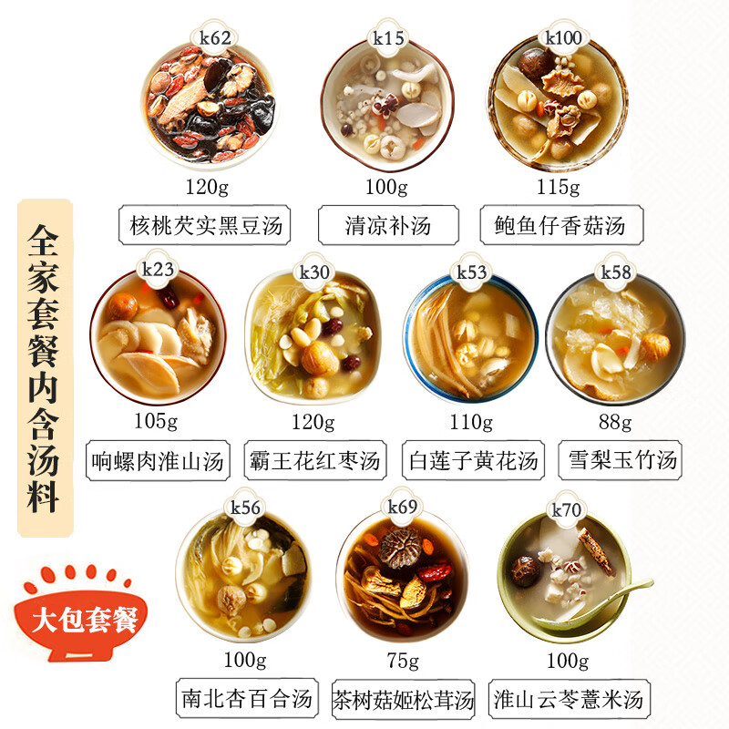 膳太全家燉湯料包秋冬滋補品廣東煲湯材料燉雞湯料藥膳包養生食材 全家營(yíng)養滋補10大包(贈海底椰100克