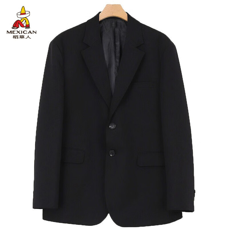 稻草人学生西服套装男宽松休闲黑色感小西装韩版商务正装轻熟三件套