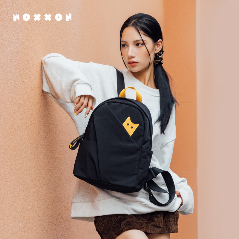 NOXXON双肩包女高颜值大容量电脑包大学休闲书包通勤国庆出游背包旅行包 NS0053【曜石黑】 大包
