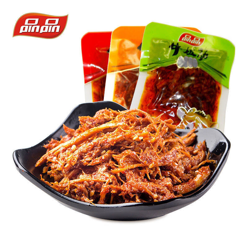 品品牛板筋袋麻辣香辣燒烤味牛肉干辣條零食 250克香辣牛板筋