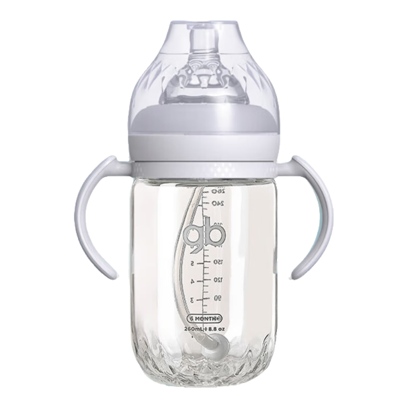 好孩子(gb)吸管奶瓶 大寶寶一歲以上3-6歲PPSU耐摔寬口徑大容量帶手柄直飲杯 【直通直飲吸嘴】紳士灰-慎選不防噴 PPSU 300ml(大奶量推薦)