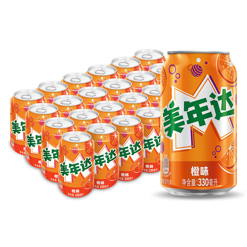 百事可乐 美年达 Mirinda 橙味 可乐 碳酸饮料整箱 330ml*24听 百事出品