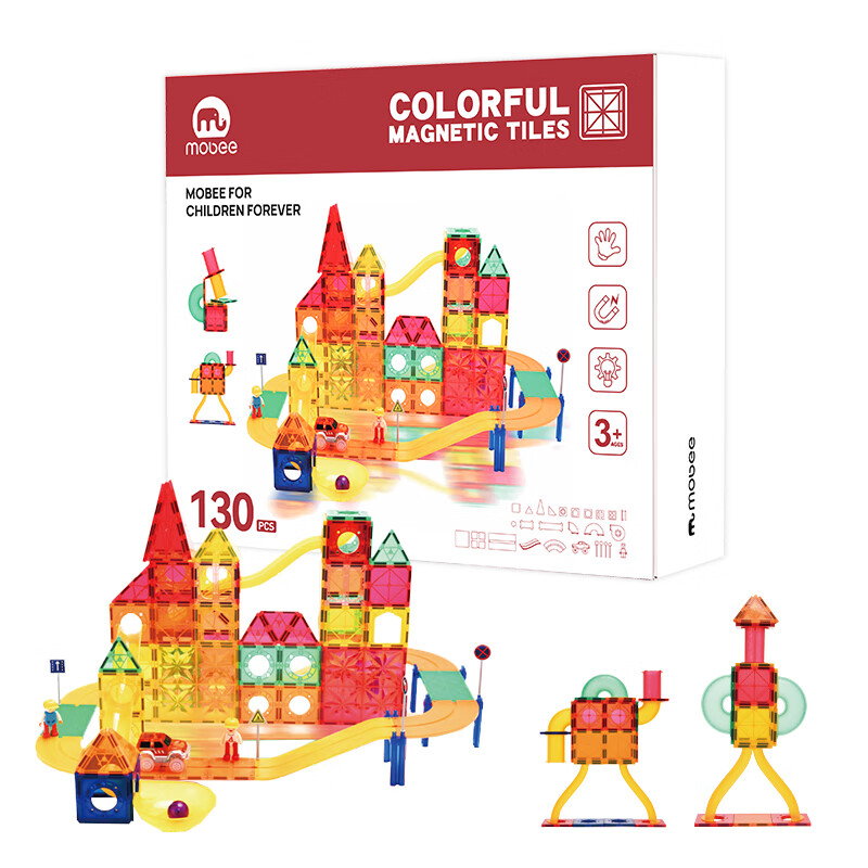 mobee磁力片儿童益智玩具3-6男女孩生日7-14岁10磁铁拼装十六一节礼物 130片【城市轨道】含电车+收纳袋 六一礼物 强劲磁吸 大面积防误吞